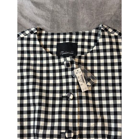 NWT Madewell Single-Breasted Crewneck Vest True Black White Checkered - Picture 6 of 12